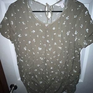 Army green floral top